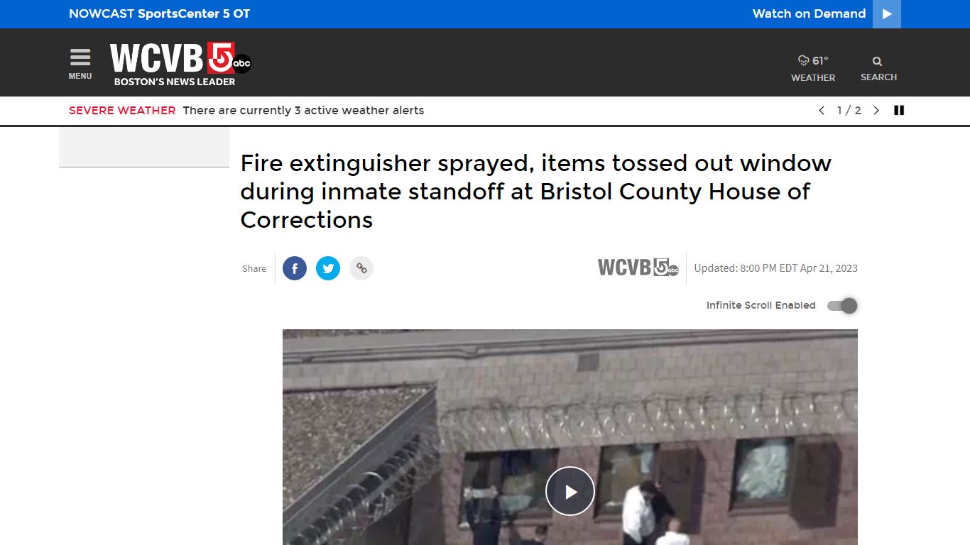 Inmates removed after standoff at Bristol County House of Corrections